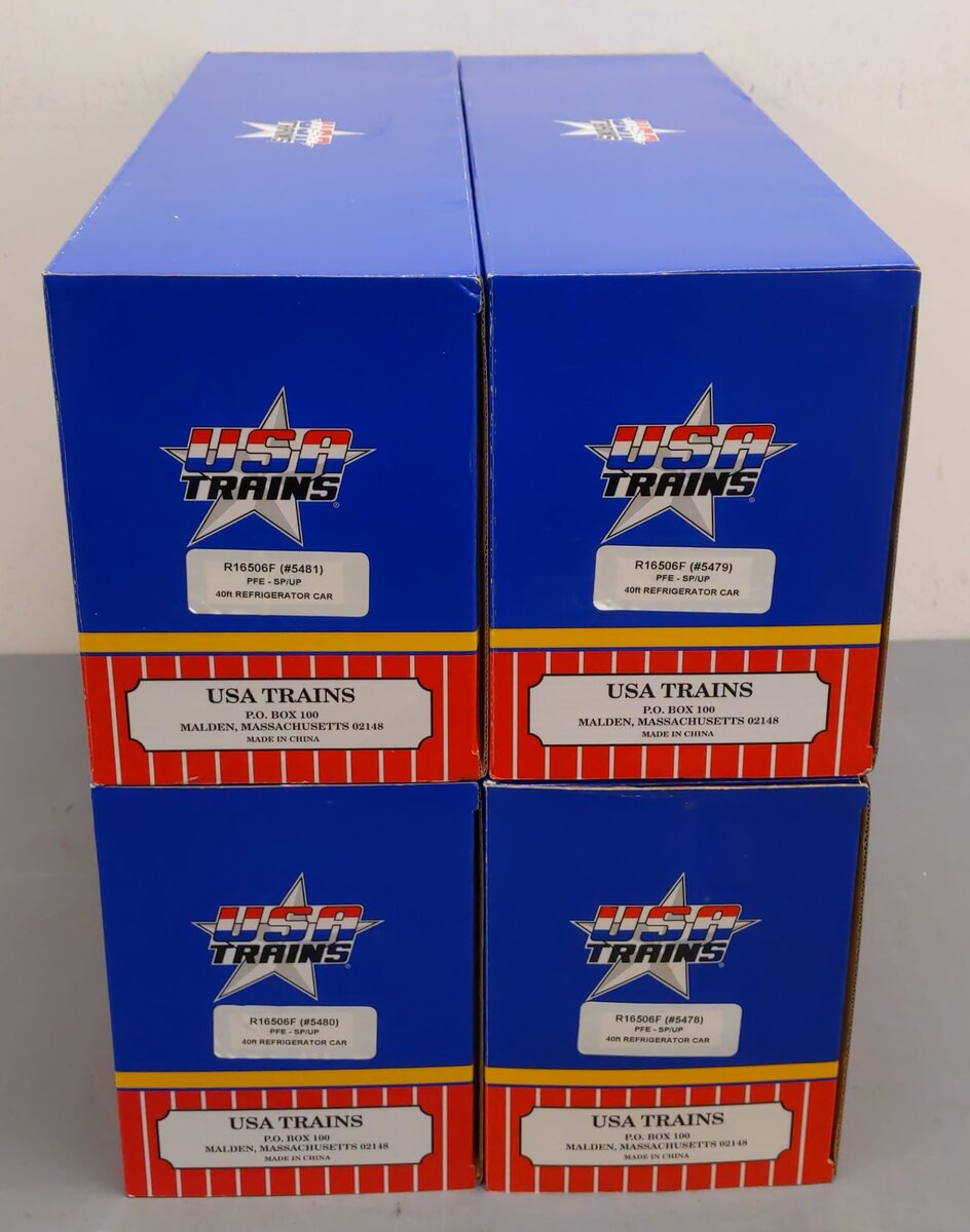 USA Trains R16506F G PFE SP & UP 40 ft. Refrigerator Cars Set #6 (4)
