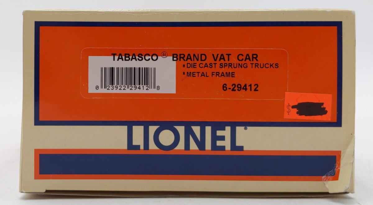 Lionel 6-29412 O Gauge Tabasco Vat Car LN/Box