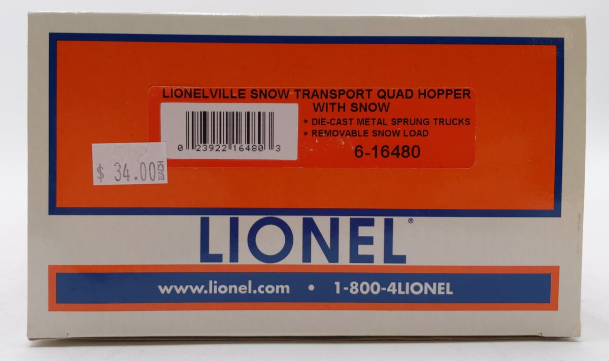 Lionel 6-16480 O Gauge Lionelville Snow Transport Quad Hopper LN/Box