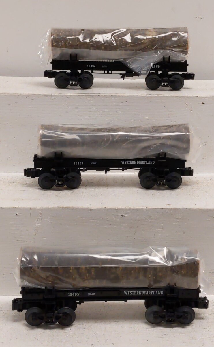 Lionel 6-19492 O Gauge Western Maryland Skeleton Log Car 3-pack NIB