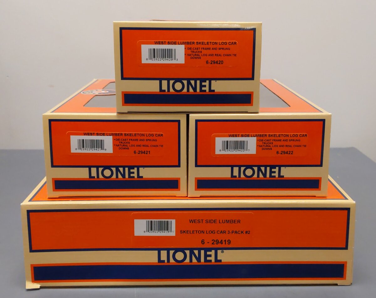 Lionel 6-29419 O West Side Lumber Skeleton 3-Log Car Set LN/Box