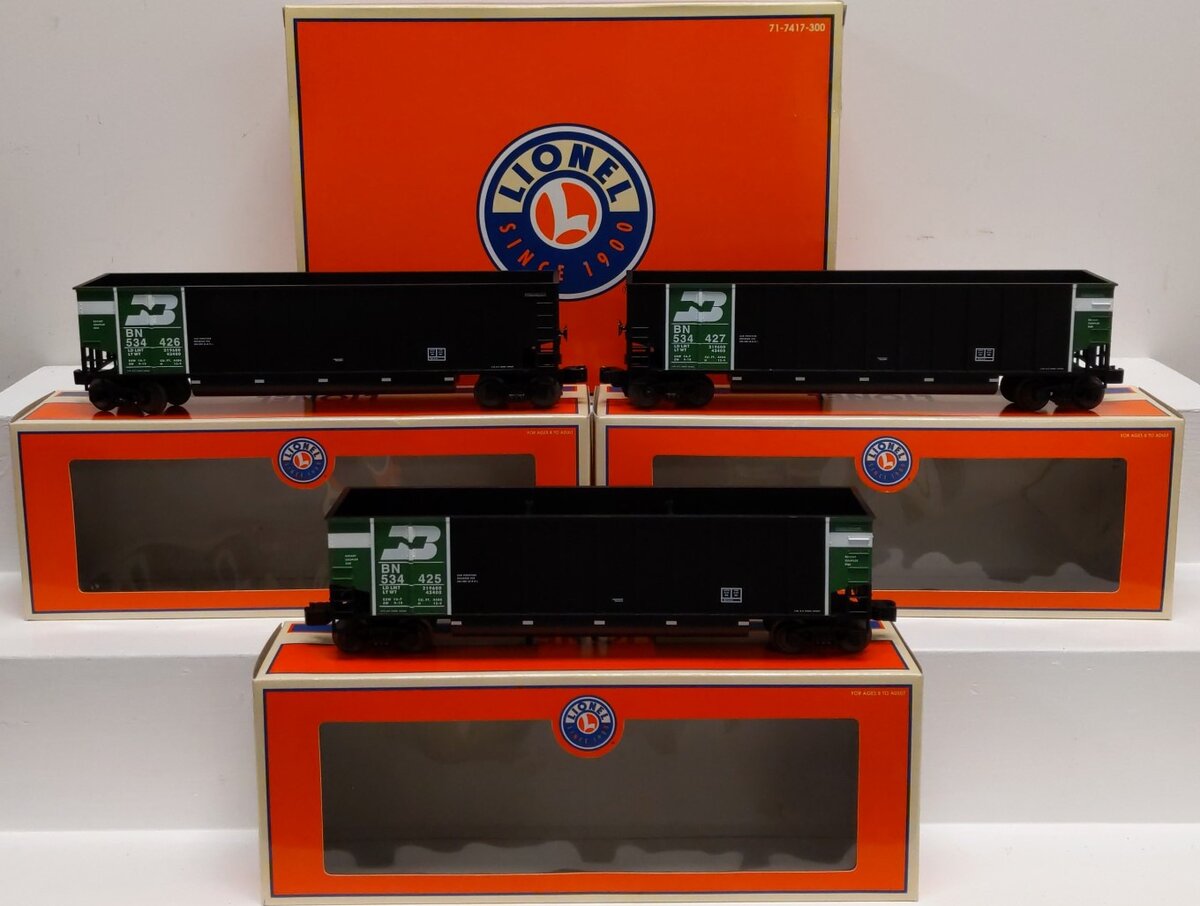Lionel 6-17417 O Gauge Burlington Northern Rotary Bathtub Gondolas (Set of 3) LN/Box