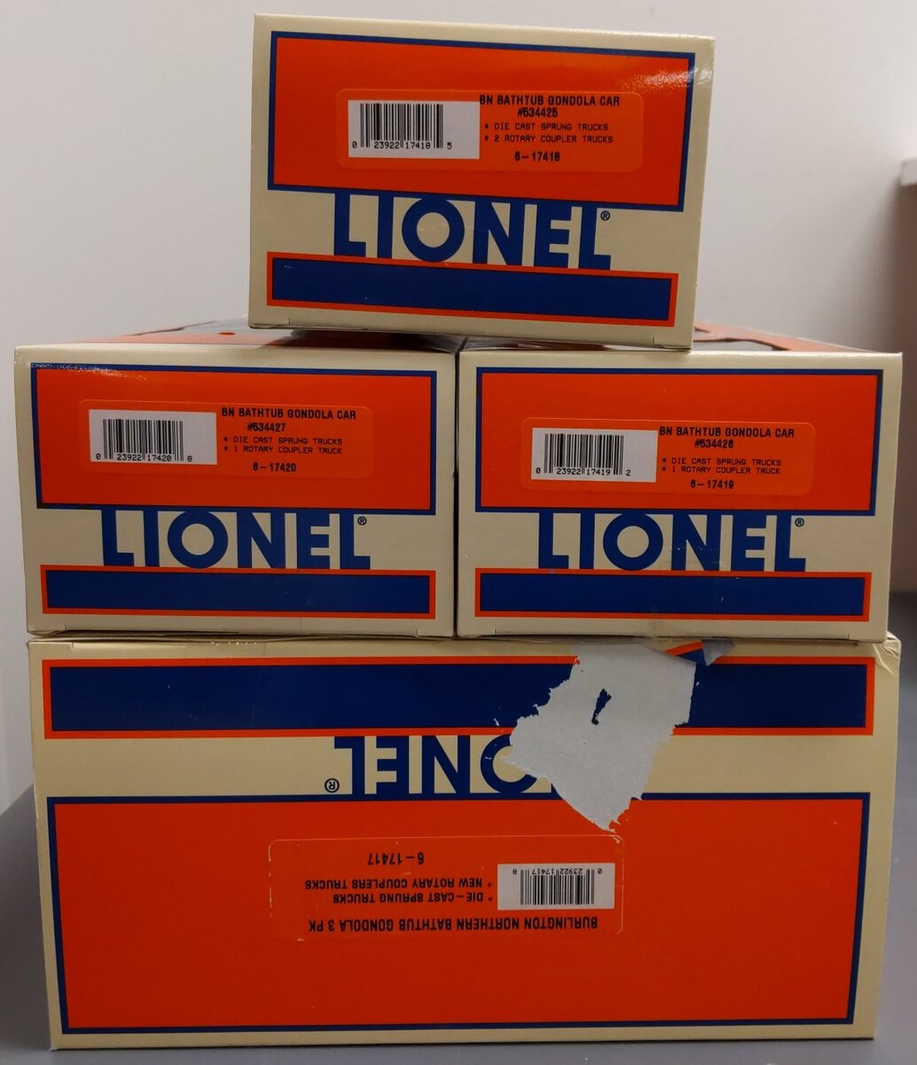 Lionel 6-17417 O Gauge Burlington Northern Rotary Bathtub Gondolas (Set of 3) LN/Box