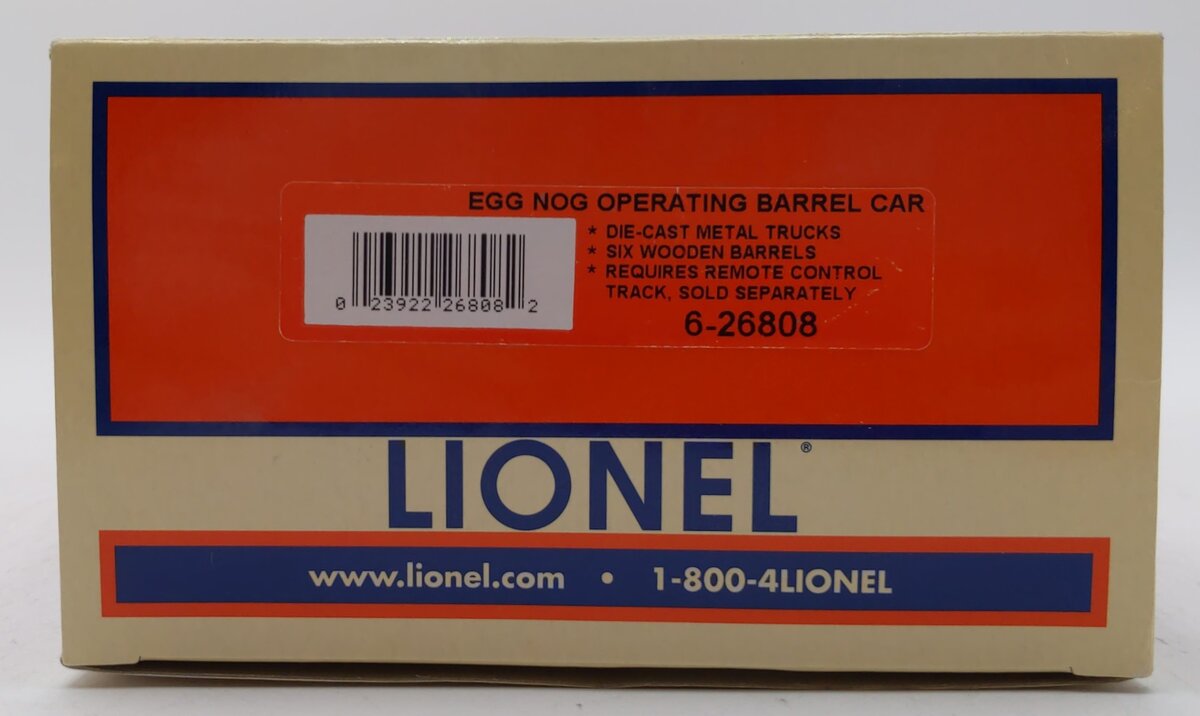 Lionel 6-26808 O Gauge Egg Nog Operating Barrel Car #26808 LN/Box