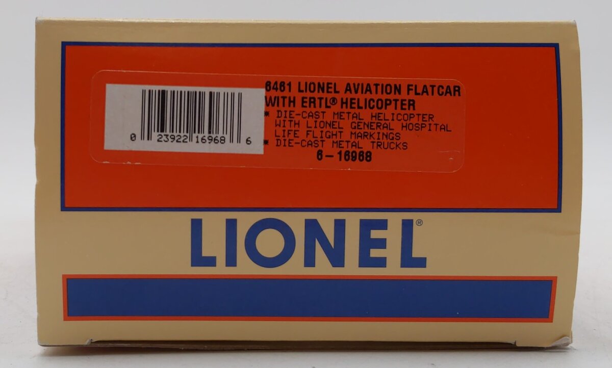 Lionel 6-16968 O Gauge Aviation Flatcar with Ertl Helicopter #6461 LN/Box