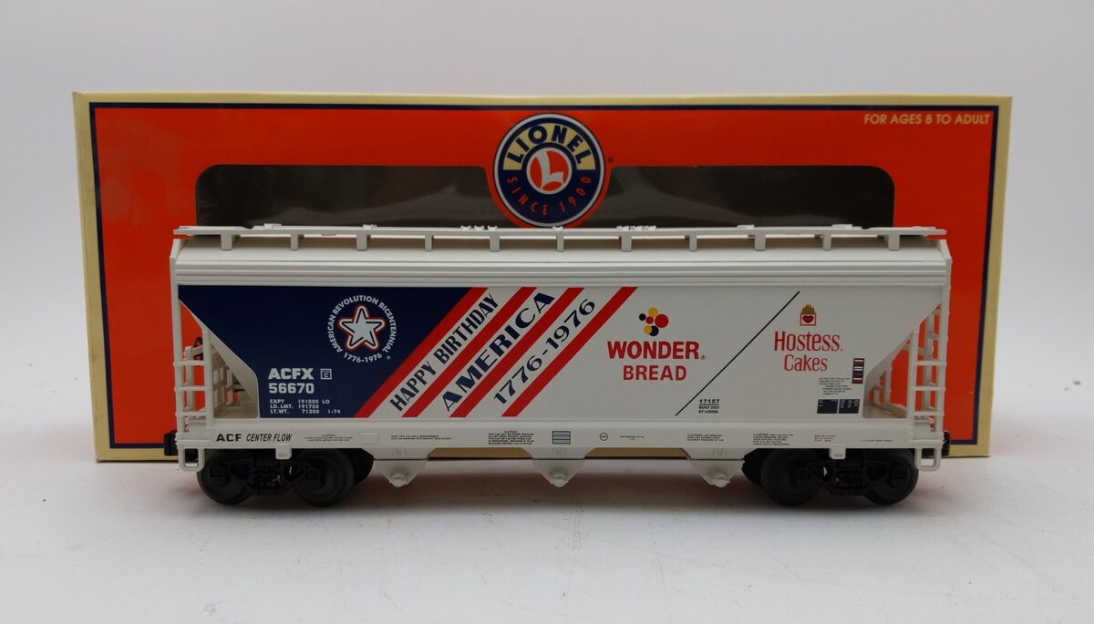 Lionel 6-17157 O Gauge Wonder Bread 3-Bay Hopper Car #56670 LN/Box