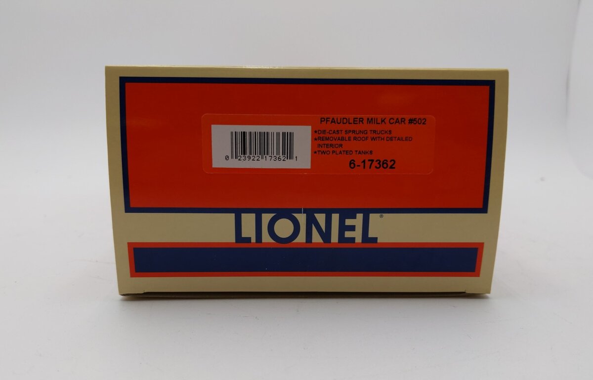 Lionel 6-17362 O Gauge Pfaudler Milk Billboard Refrigerator Car #502