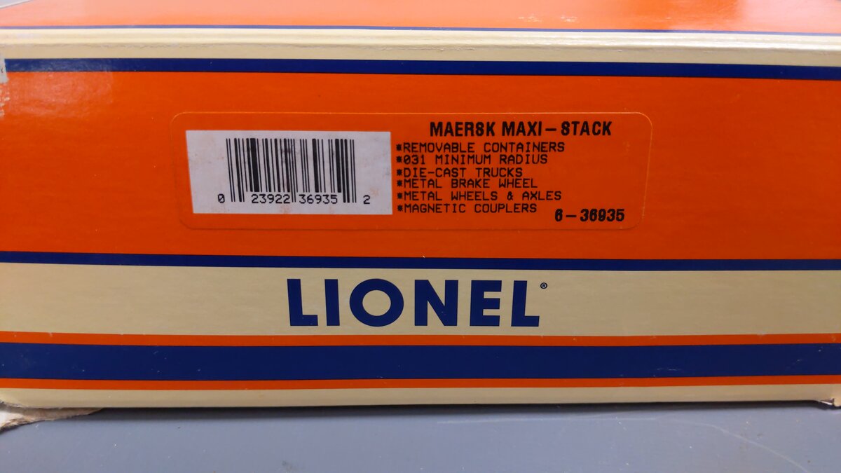 Lionel 6-36935 O Maersk Intermodal Maxi-Stack Car LN/Box