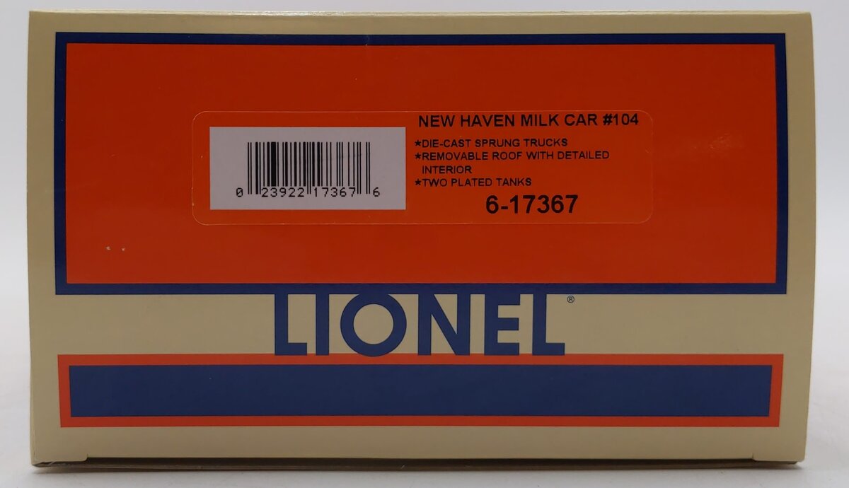 Lionel 6-17367 O Gauge New Haven General American Milk Car #104 LN/Box