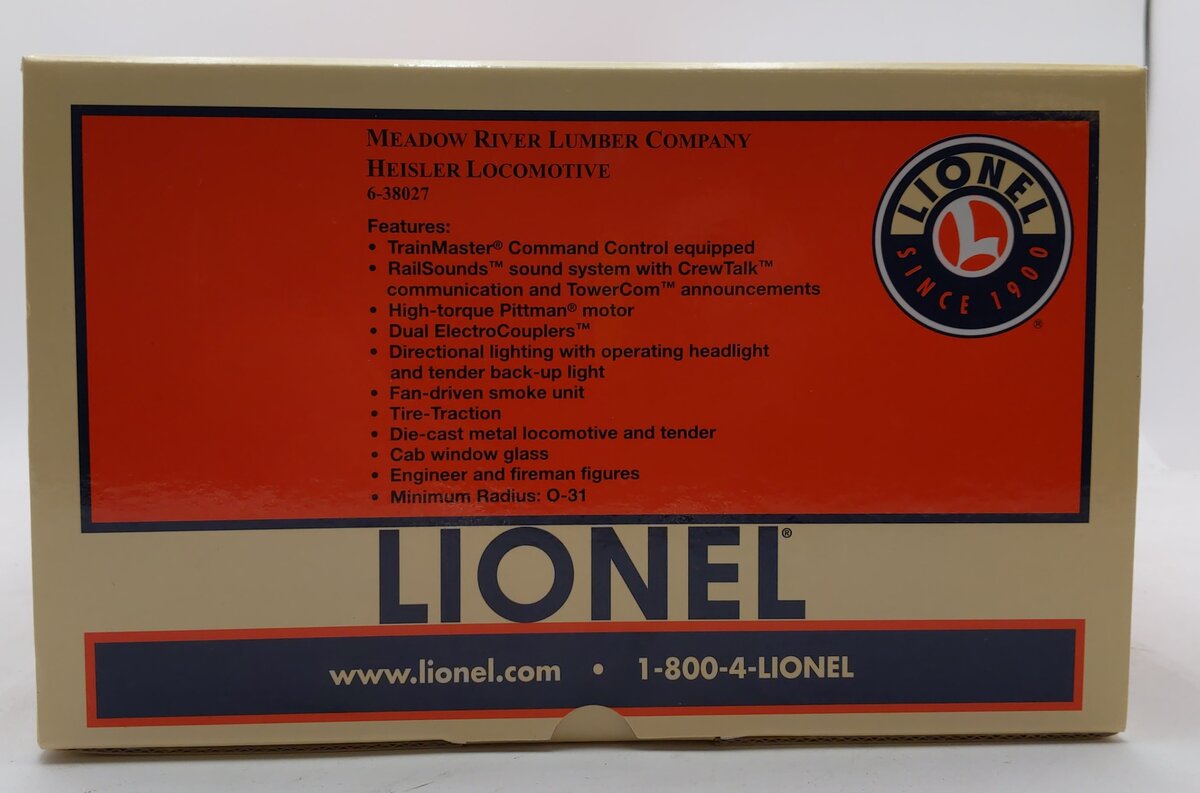 Lionel 6-38027 O Gauge Meadow River Lumber Company Heisler Loco & Tender #6 EX/Box