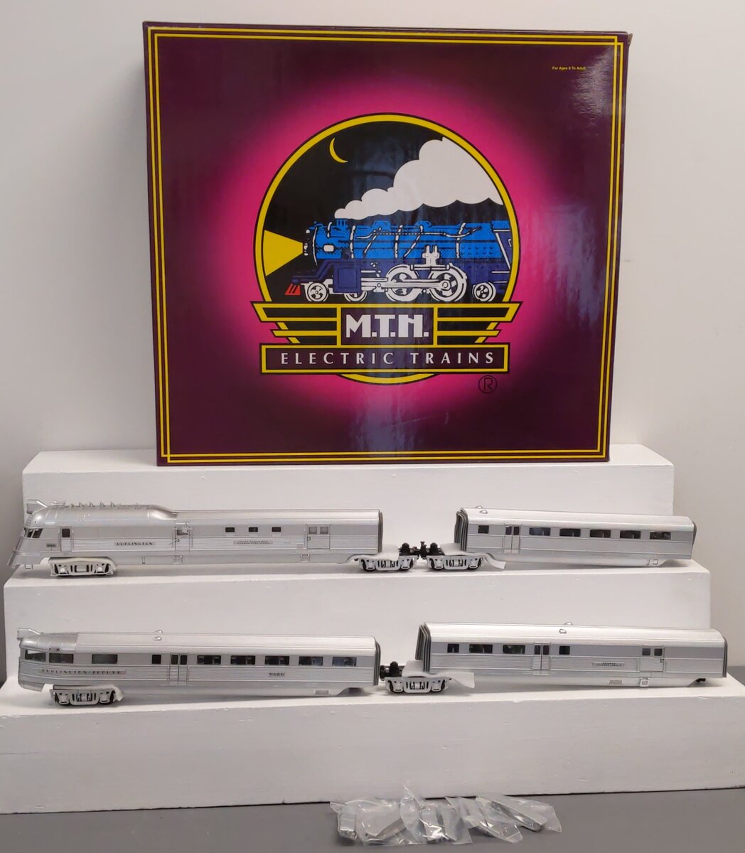 MTH 20-2250-1 O Gauge Burlington Pioneer Zephyr Diesel Passenger Set w/PS2 LN/Box