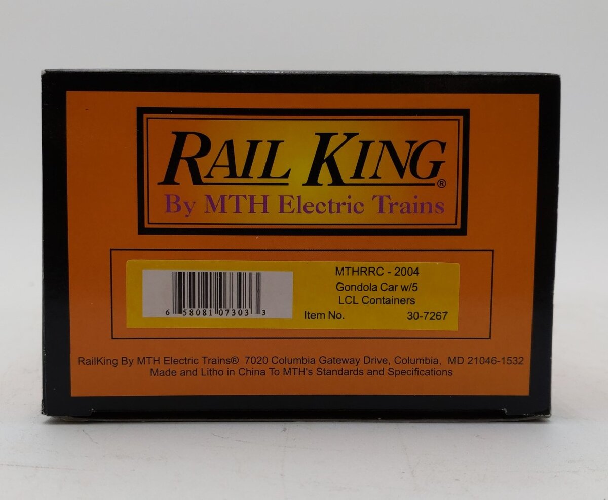 MTH 30-7267 O Gauge MTHRRC 2004 Gondola with 5 LCL Containers MT/Box