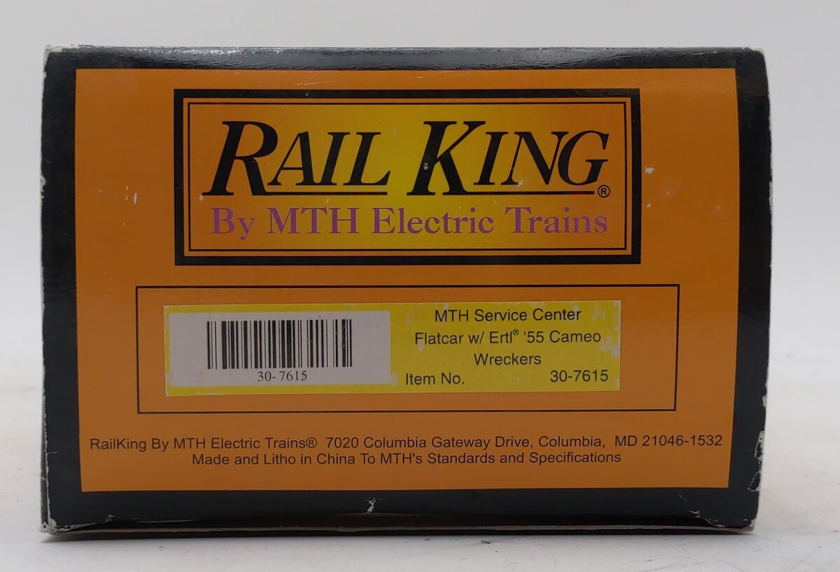 MTH 30-7615 O Gauge MTH Service Center Flatcar with 2 Ertl 1955 Cameo Wreckers LN/Box
