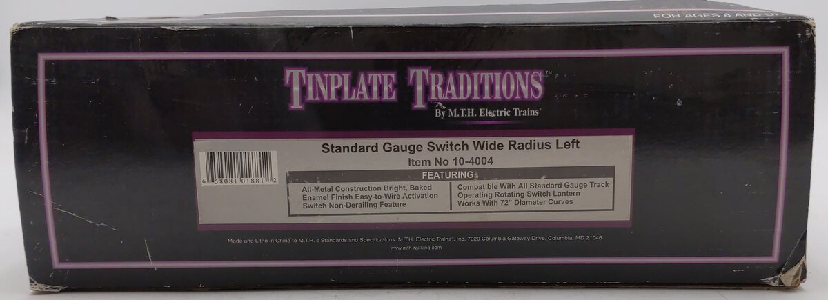 MTH 10-4004 Standard Gauge Left Hand 72" Wide Radius Switch Track EX/Box