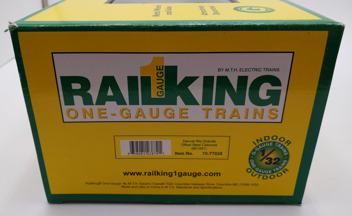 MTH 70-77026 G D&RGW Offset Steel Caboose Car #01481 w/ Metal Wheels