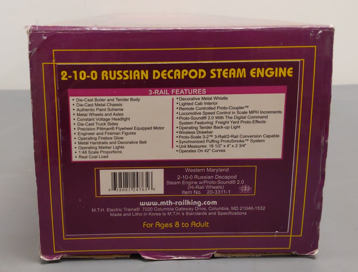 MTH 20-3311-1 Western Maryland 2-10-0 Russian Decapod w/PS2 #1108