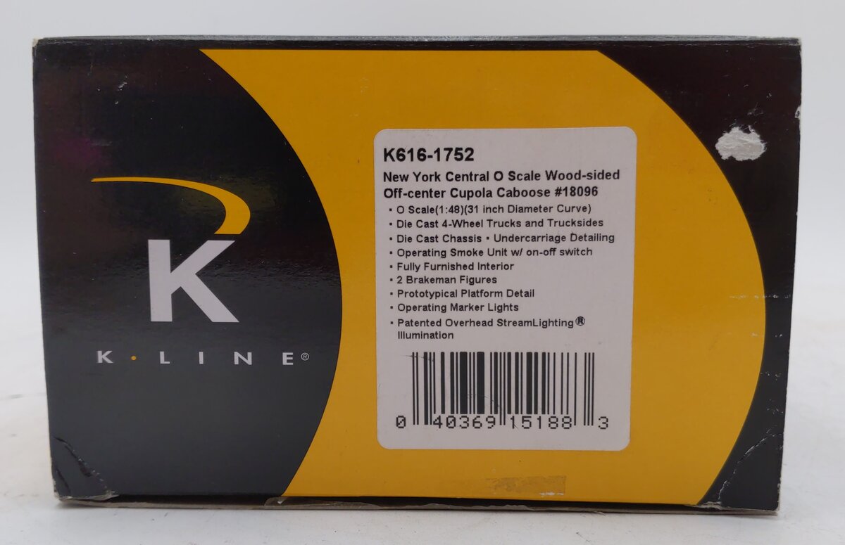 K-Line K616-1752 O Gauge NYC Wood Sided Caboose #18096 LN/Box