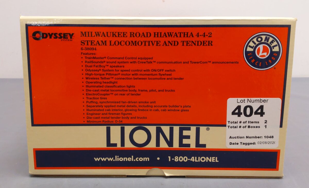 Lionel 6-38094 O Gauge Milwaukee Road Hiawatha 4-4-2 Steam Loco & Tender #3 EX/Box