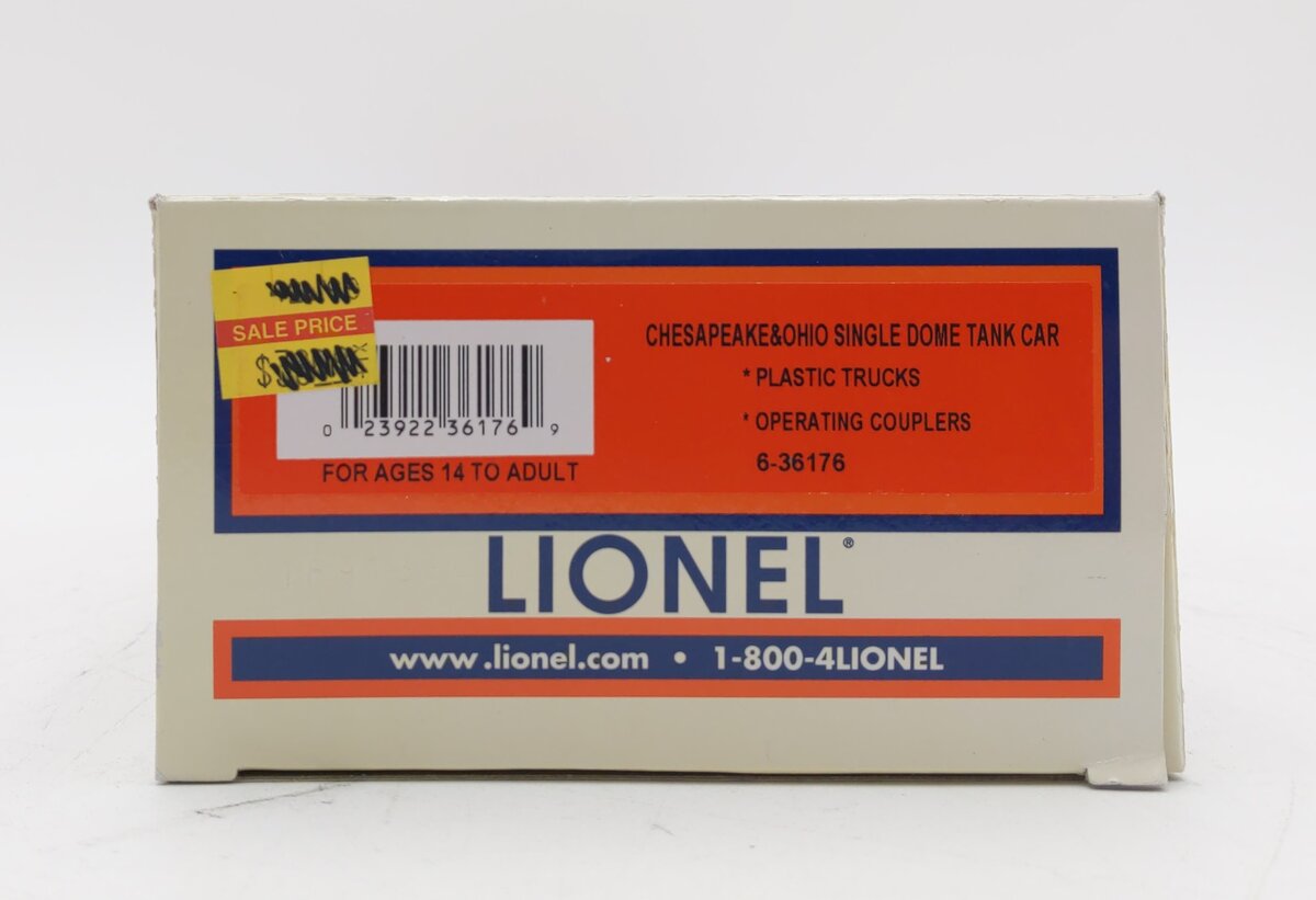 Lionel 6-36176 O C&O Single Dome Tank Car #36176