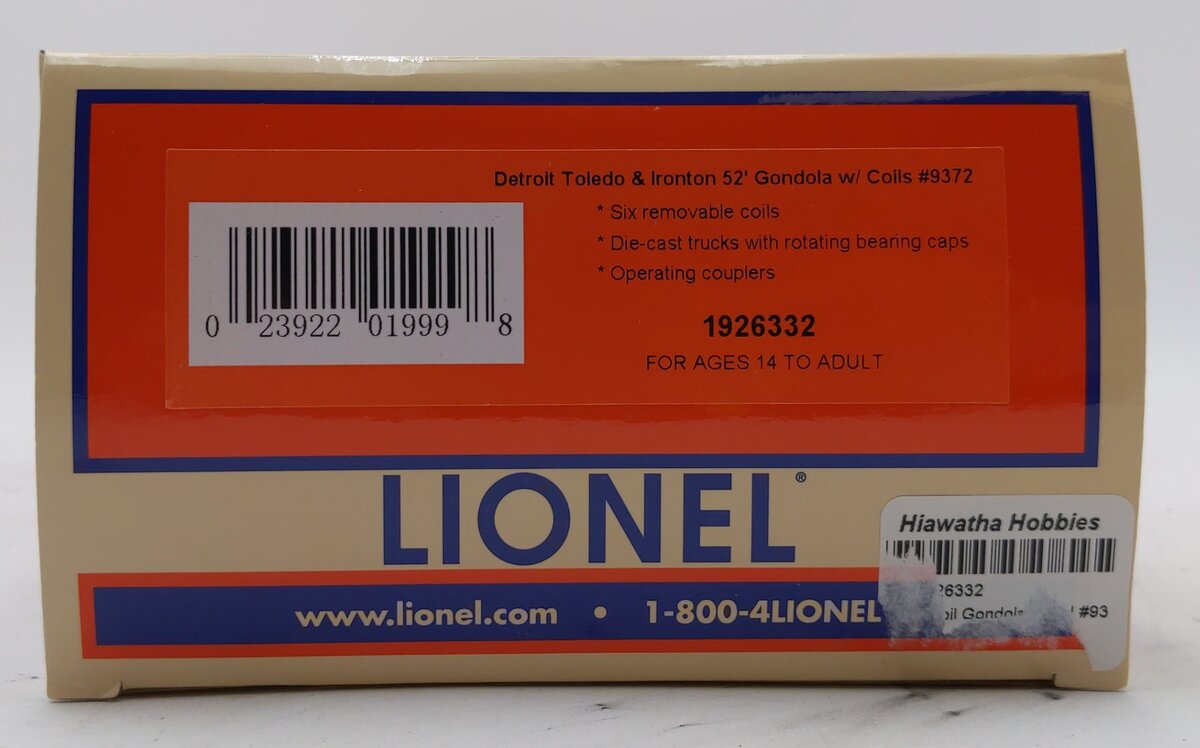 Lionel 1926332 O Detroit Toledo and Ironton 52' Coil Gondola #9372