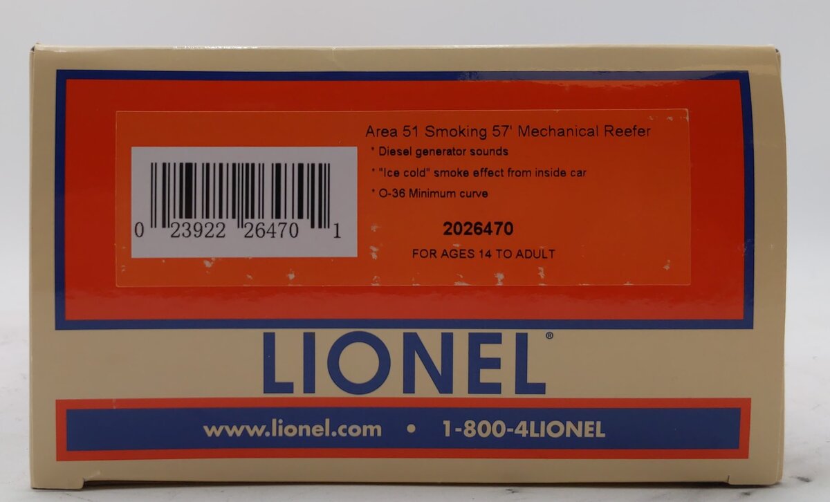 Lionel 2026470 O Gauge Area 51 Smoking 57' Mechanical Refrigerator Car