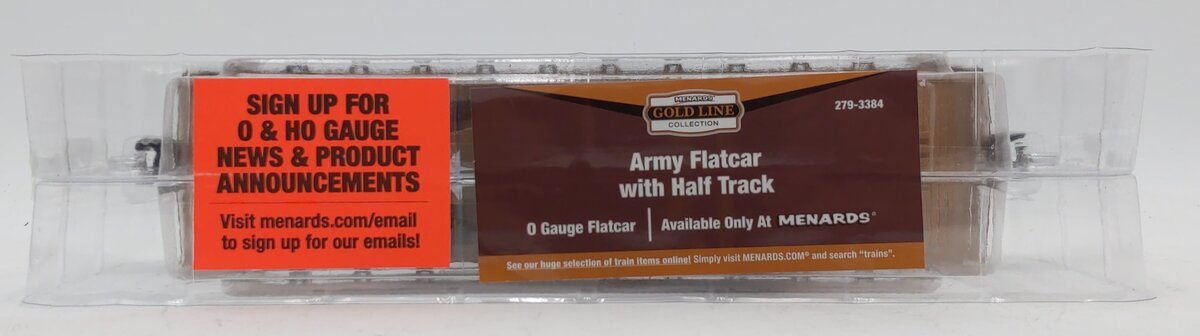 Menards 279-3384 O Gauge Army Flatcar w/ Half Track #15073 NIB