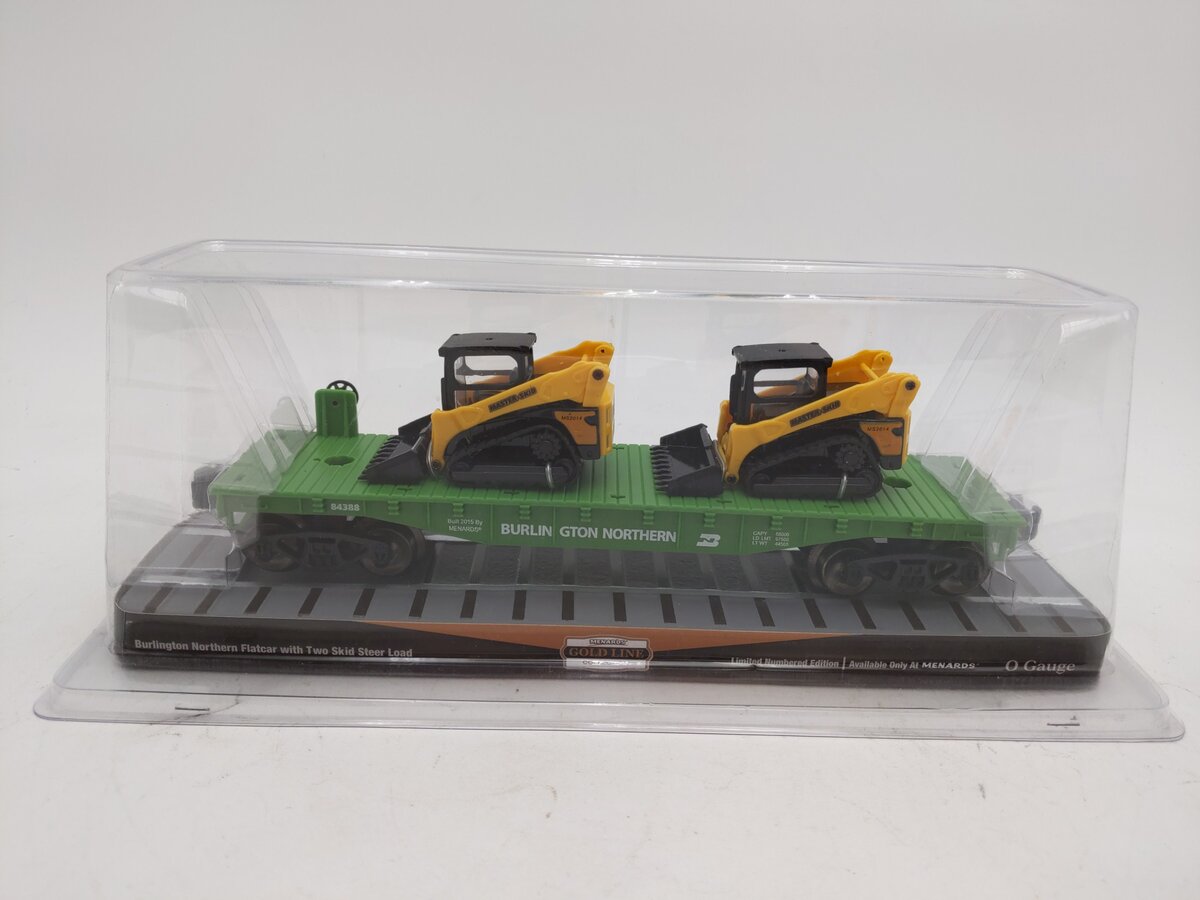 Menards 279-2656 O Burlington Northern Flatcar w/2 Master-Skids MT/Box