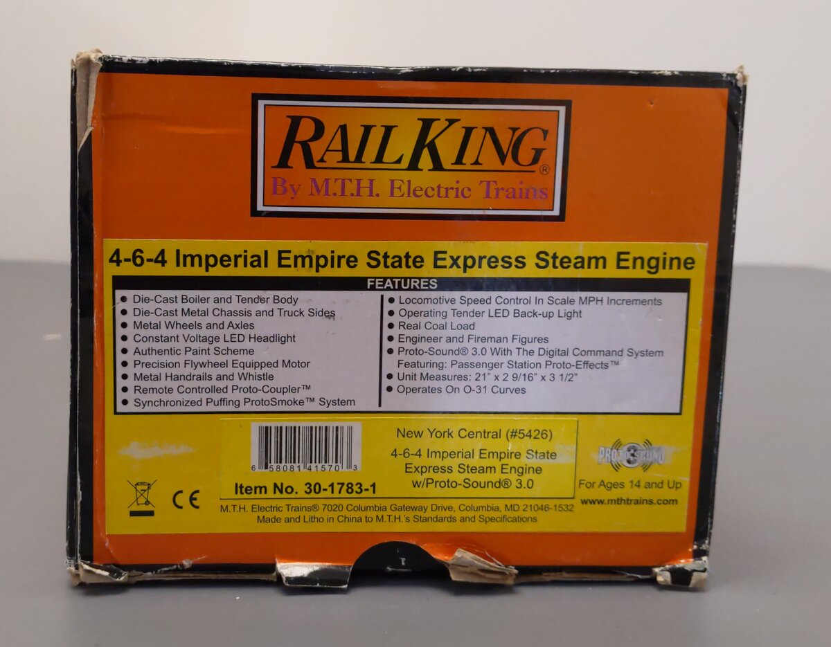 MTH 30-1783-1 O NYC 4-6-4 Imperial Empire State Express Steam Engine w/PS3 #5426