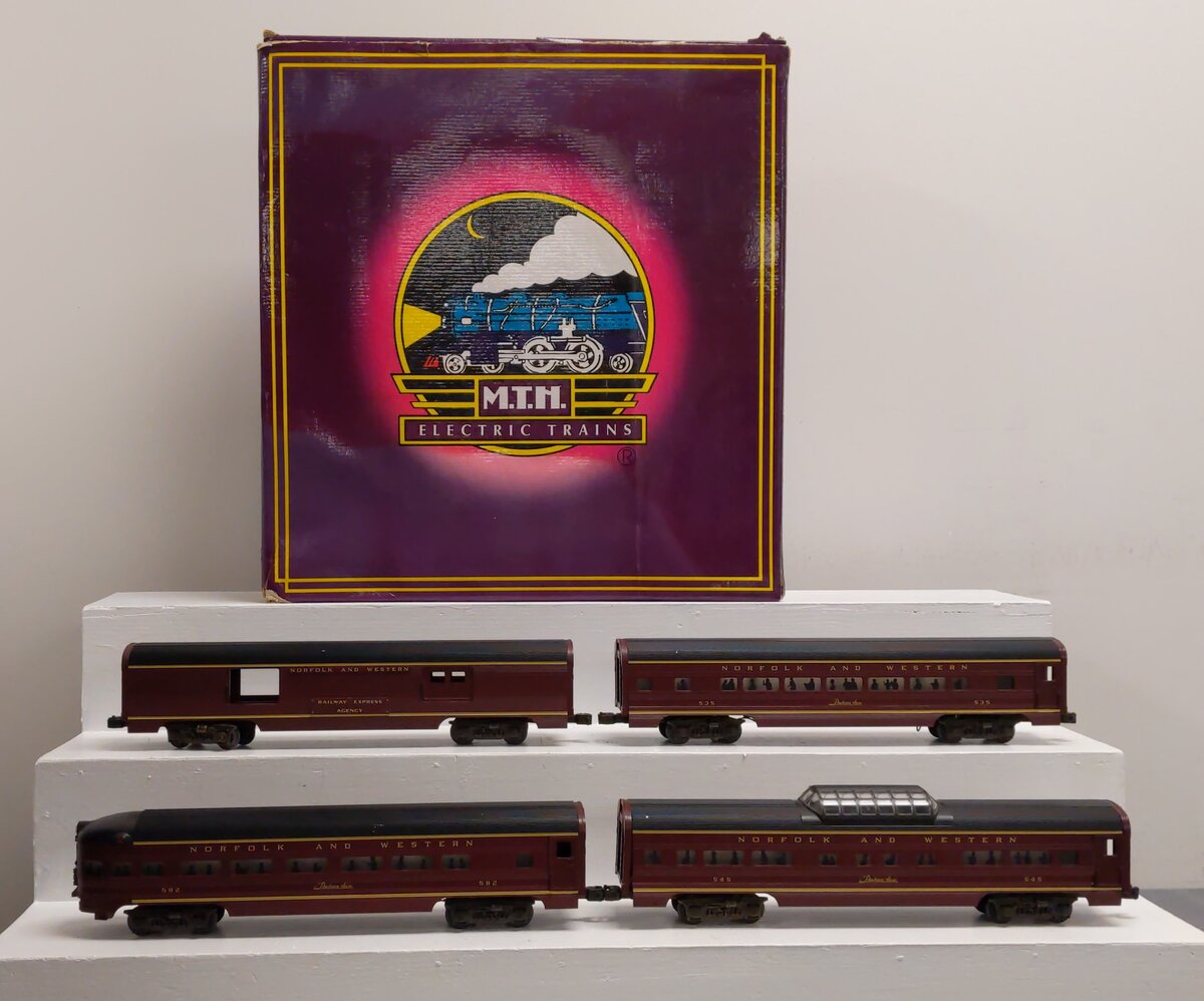 MTH 20-6014 O Gauge Norfolk & Western 60' Aluminum Passenger 4-Car Set LN/Box