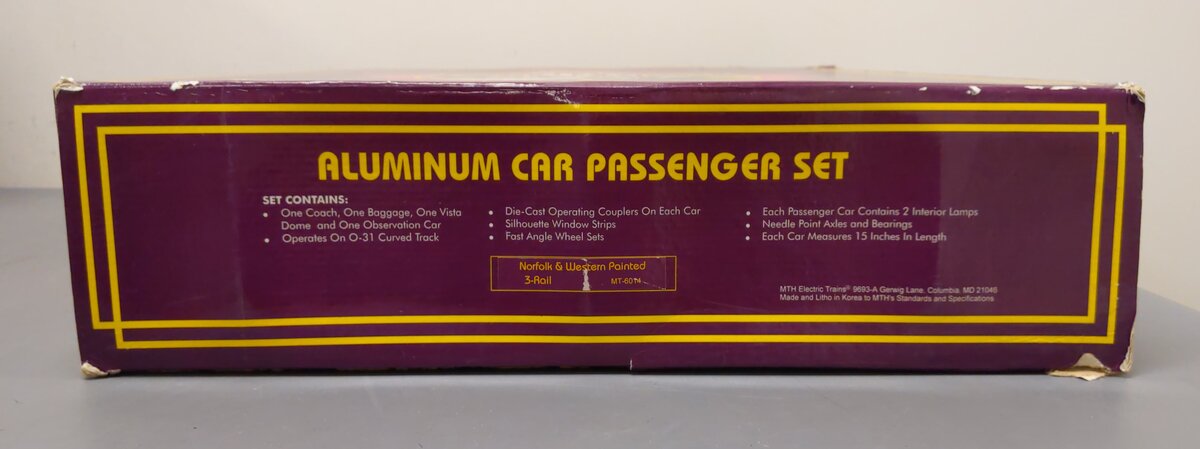 MTH 20-6014 O Gauge Norfolk & Western 60' Aluminum Passenger 4-Car Set LN/Box