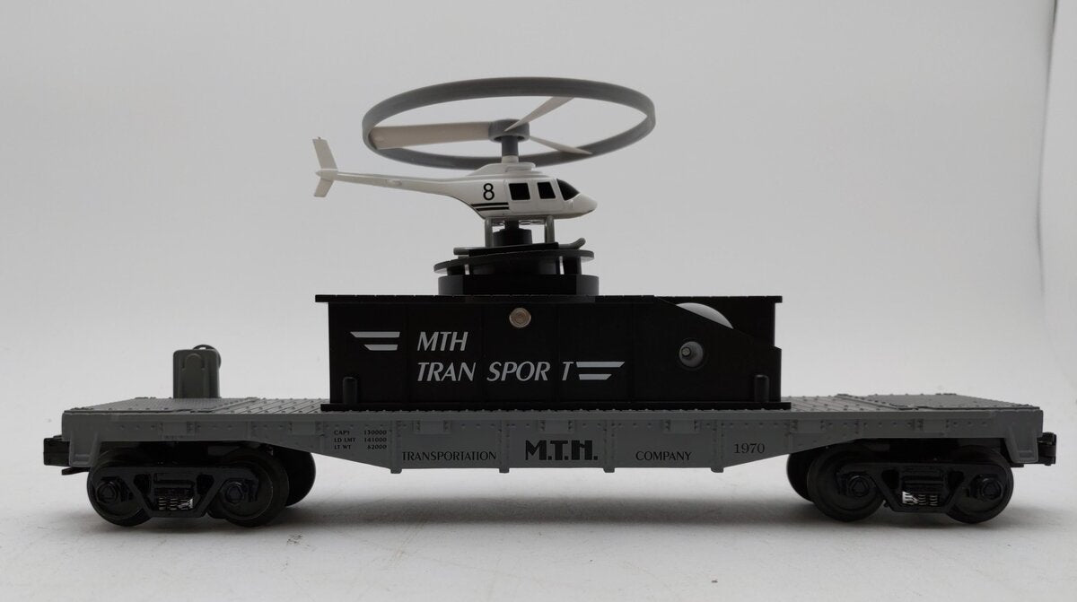 MTH 30-7658 O Gauge MTH Flatcar w Operating Helicopter LN/Box