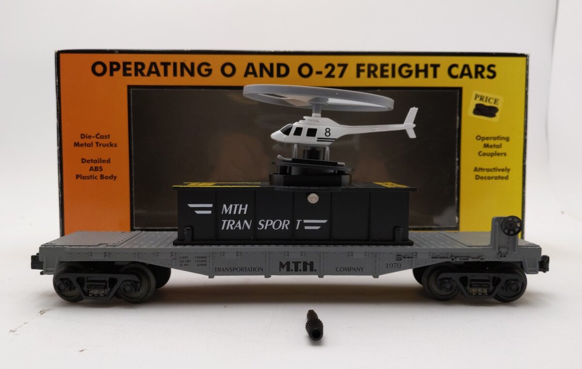 MTH 30-7658 O Gauge MTH Flatcar w Operating Helicopter LN/Box