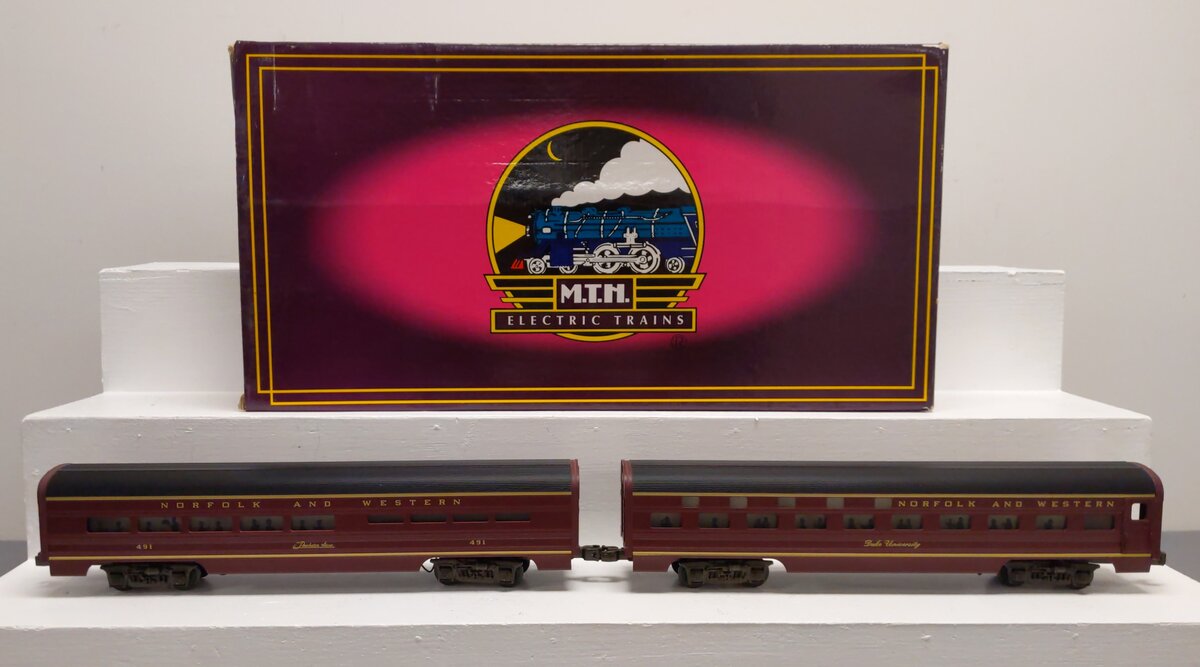 MTH 20-6114 O Gauge N&W 60' Aluminum Sleeper/Diner 2-Car Set (3-Rail) NIB