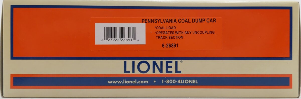 Lionel 6-26891 O Gauge Pennsylvania Operating Coal Dump Car #573998 EX/Box