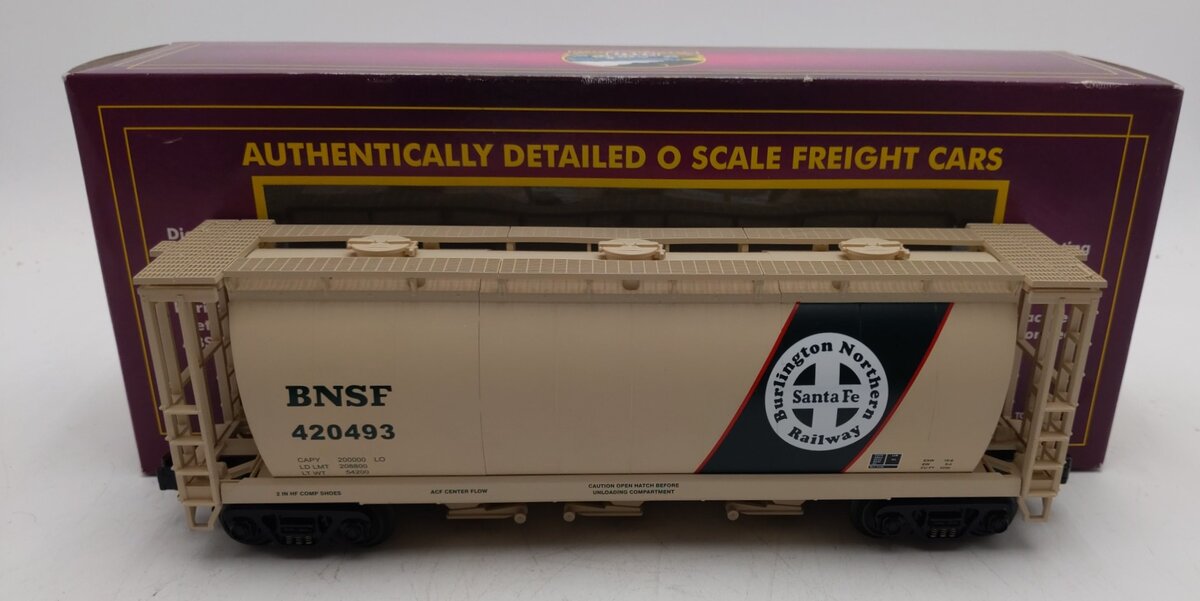 MTH 20-97460 O Gauge BNSF 3-Bay Cylindrical Hopper #420493 NIB