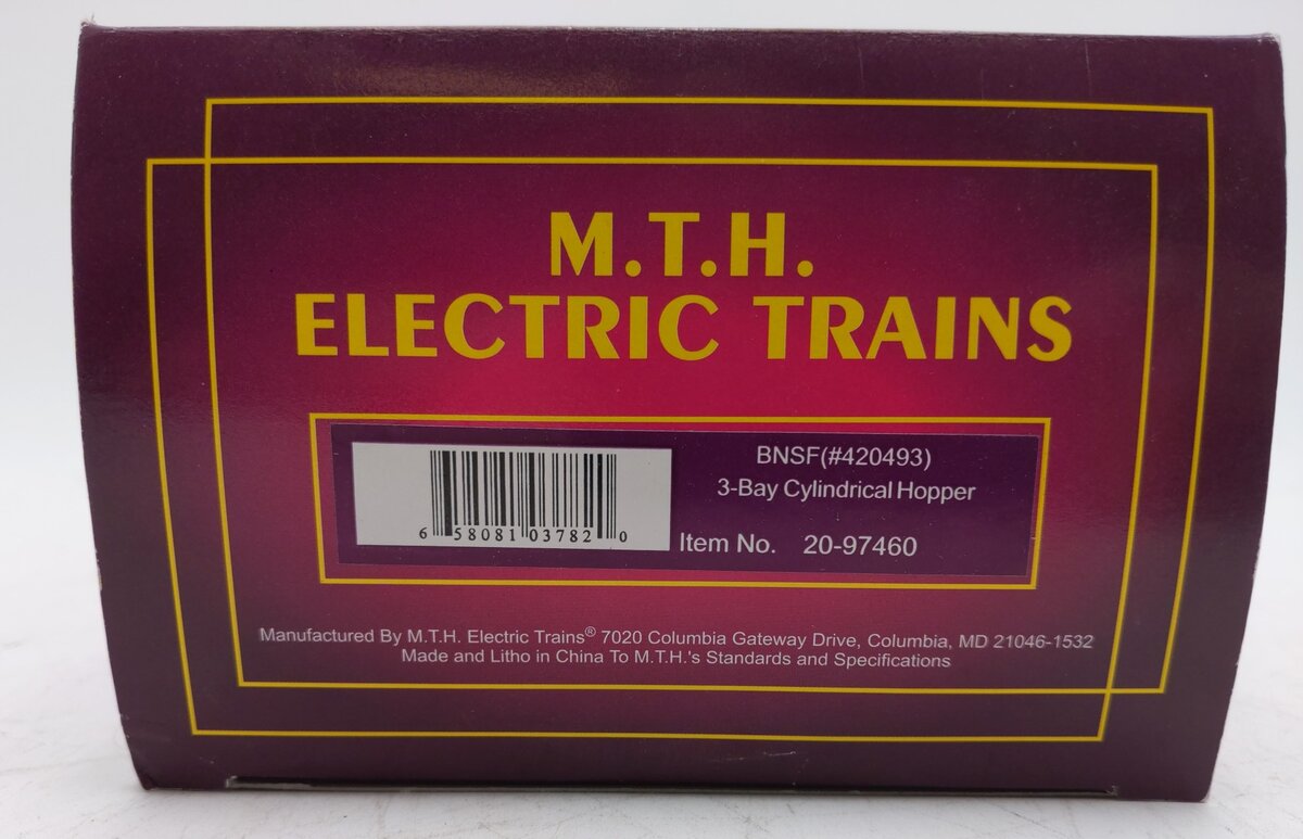 MTH 20-97460 O Gauge BNSF 3-Bay Cylindrical Hopper #420493 NIB