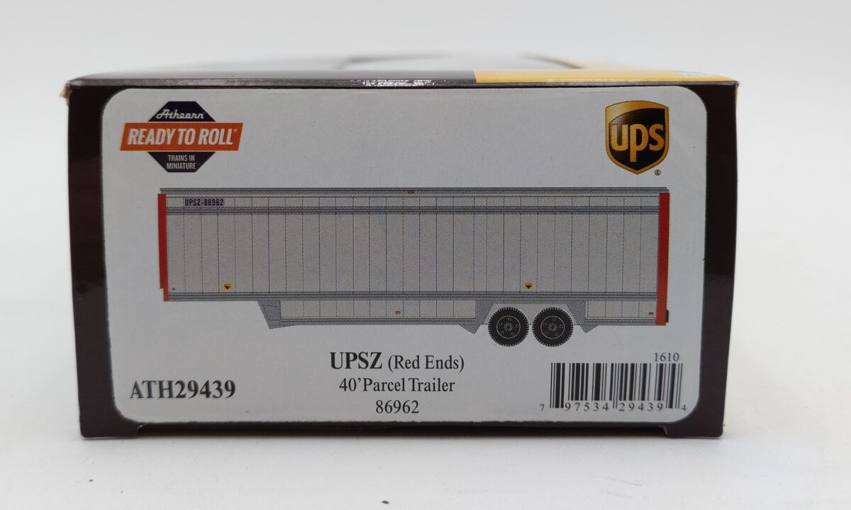 Athearn 29439 HO UPS 40' Drop Sill Parcel Trailer Red Ends #86962