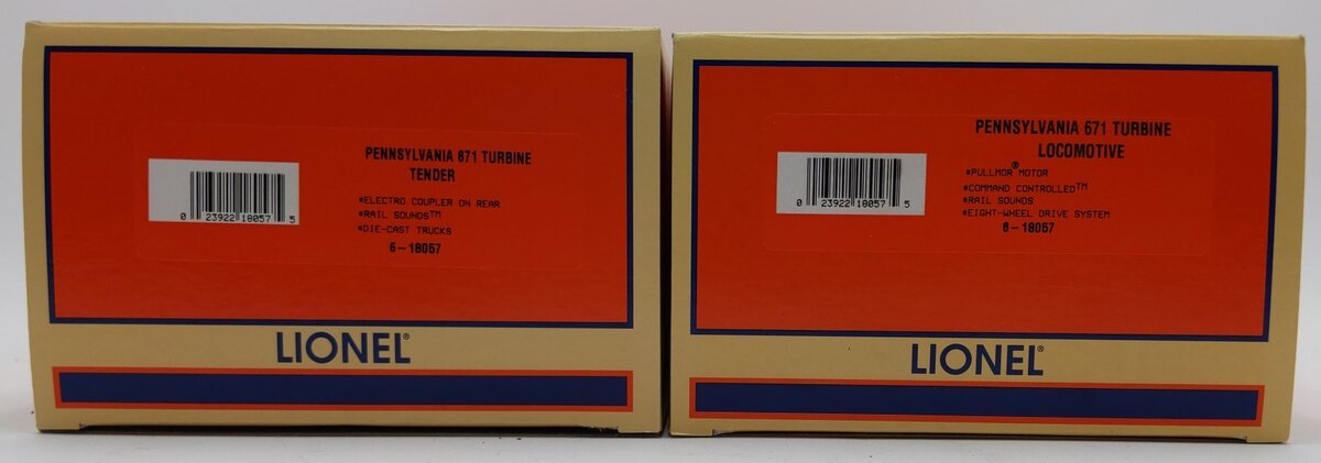 Lionel 6-18057 O Gauge CC PRR S-2 Turbine Steam Locomotive & Tender #671 EX/Box