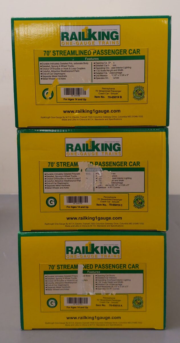 MTH 70-65019 G Pennsylvania Streamlined Smooth Passenger Car Set (Set of 3)
