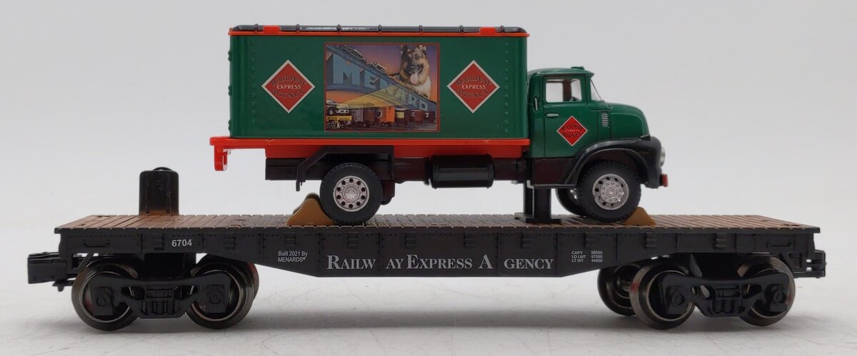 Menards 279-8312 O Railway Express Flatcar w/REA Box Truck #6704 EX/Box