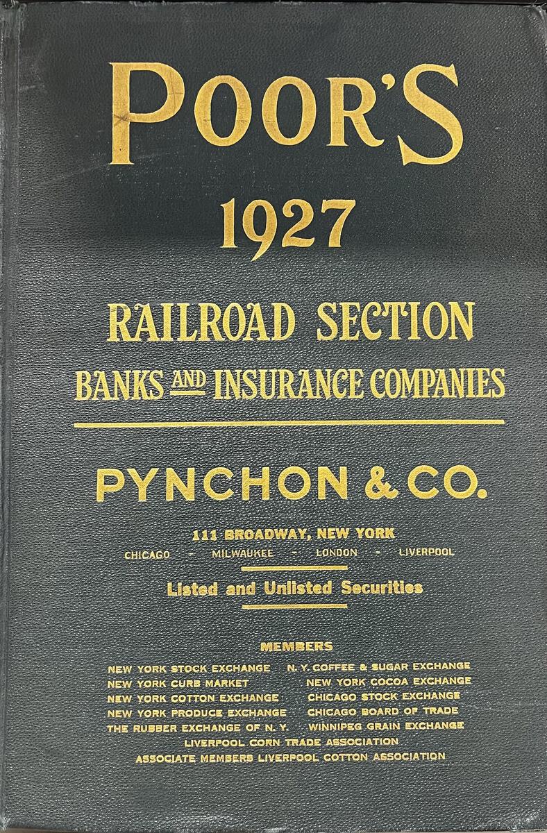 Poor's Railroad Section Banks and Insurance Companies 1927 Hardcover VG