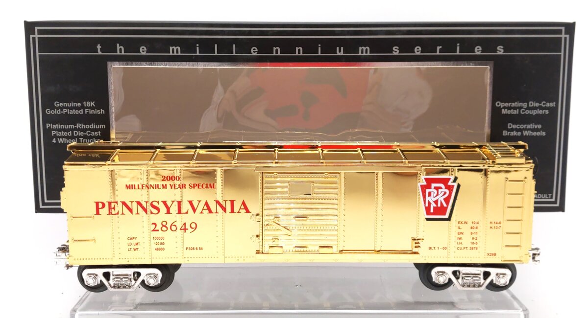 MTH 30-7446 O Gauge Gold Plated Pennsylvania Boxcar #28649 EX/Box