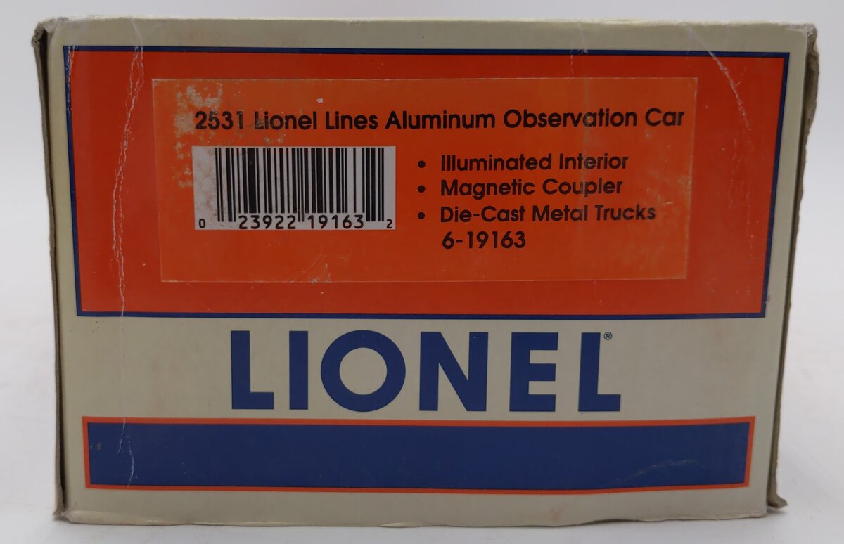Lionel 6-19163 O Gauge Lionel Lines 2531 Silver Rail Aluminum Observation Car EX/Box
