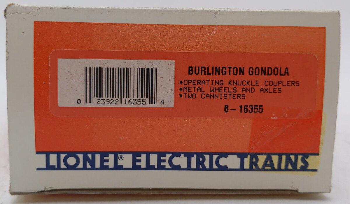 Lionel 6-16355 O Gauge Burlington Gondola w/ Containers LN/Box