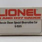 Lionel 6-9585 O Gauge Chessie Steam Special Observation Car #9585 LN/Box