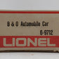 Lionel 6-9712 O Gauge Baltimore & Ohio Automobile Car LN/Box