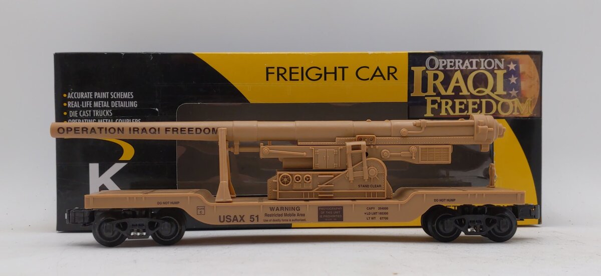 K-Line K662-8020 O Operation Iraqi Freedom US Army Cannon Mounted on Flat Car LN/Box