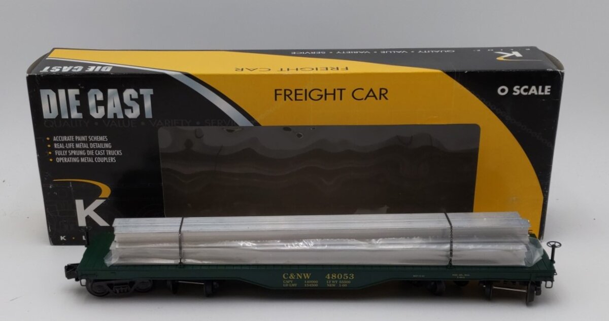 K-Line K693-1311 O Gauge Chicago & North Western Flatcar with I-Beam Load NIB