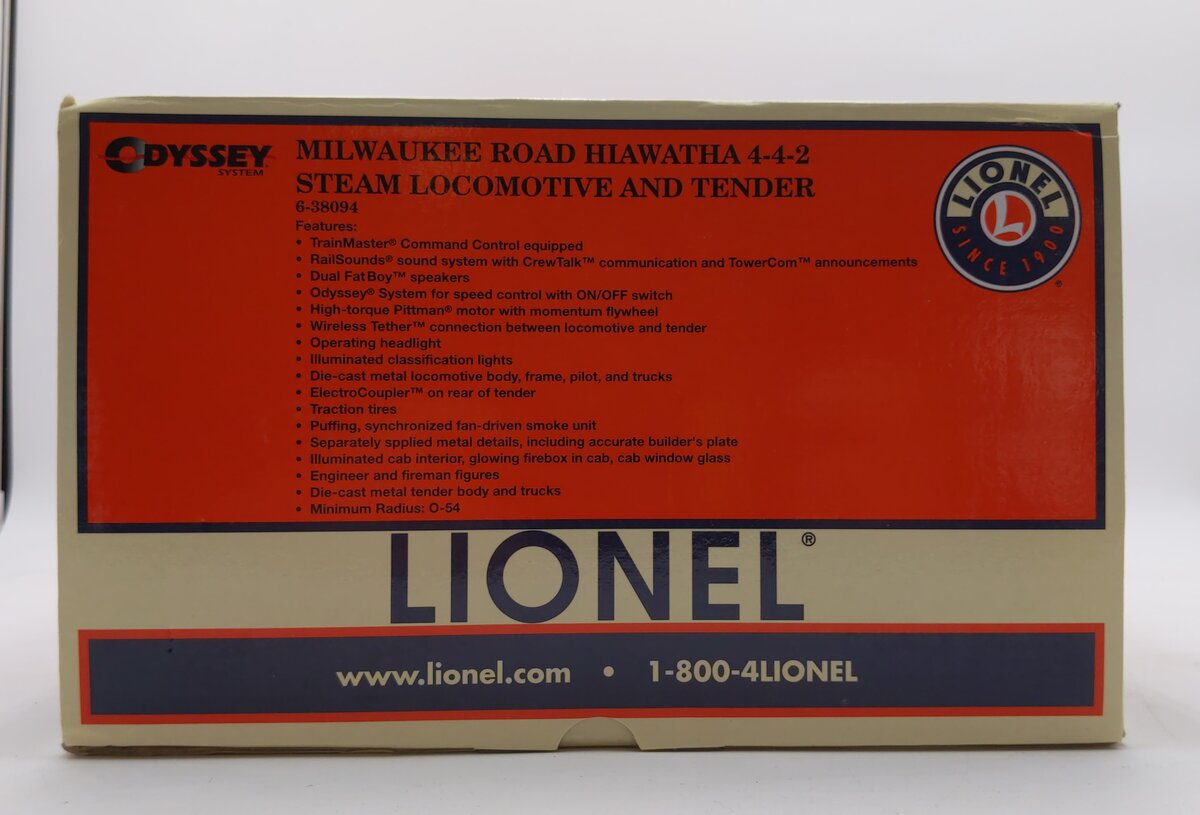 Lionel 6-38094 O Gauge Milwaukee Road Hiawatha 4-4-2 Steam Loco & Tender #3 EX/Box