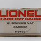 Lionel 6-9193 O Gauge Budweiser Vat Car with Red & White Vats #9193 LN/Box
